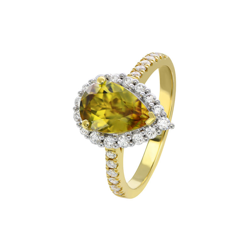Grand Halo Pear Sapphire Ring